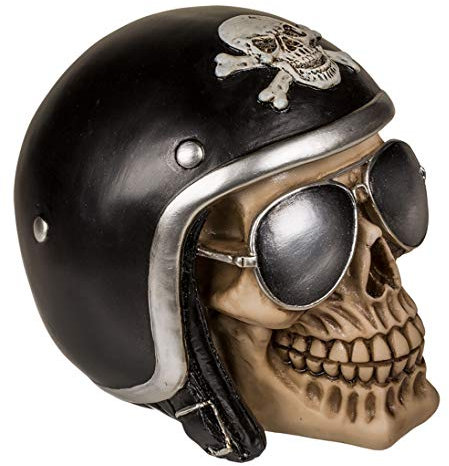 MIK funshopping Spardose Sparbüchse Im Totenkopf-Design (Schädel mit schwarzem Motorradhelm)