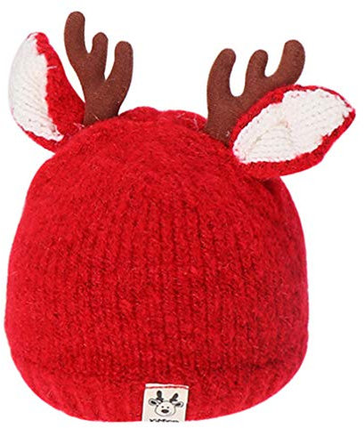 TOYANDONA Kids Christmas Beanie Hat Reindeer Antlers Baby Hat Toddler Warm Knitted Hat Child Christmas Party Headwear for Winter Holiday Red