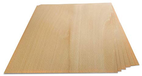 WoodPress® Echtholzfurnier aus echtem Buchenholz – Packung mit 6 Bögen – Größe A4 (ca. 21 cm x 29 cm) – Furnier für Intarsien, Modellbau & Möbelreparatur