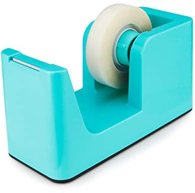 ABEL SimpleWork Tisch-Klebebandabroller, Aqua, 2,5 cm Kern, rutschfeste gewichtete Basis, Bandschneider für Büro, Zuhause, Schule und Handwerk