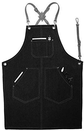 DianShao Denim Lätzchenschürze Verstellbare Kochschürze Mit Lederriemen Taschen Für Männer Frauen Arbeiten Kochen Gartenarbeiten Basteln Diy Agrarschacht Gartenarbeit Schwarz