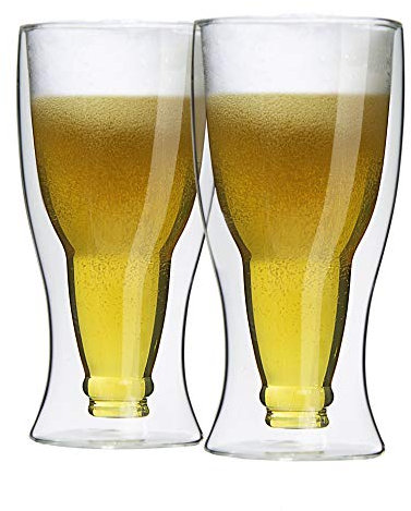 2er Set doppelwandige Thermo-Biergläser (2 Gläser!) aus Borosilikatglas 350ml Füllmenge umgestülpte Bierflasche,Thermoglas,Thermogläser, extra groß
