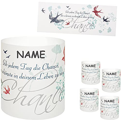 10 Stück - kleine Tischlichter Motiv frei wählbar Spruch: ... Gib jedem Tag die Chance, der schönste in deinem Leben zu sein ! .. inkl. Name - 10 cm - L..