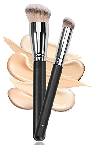 Kugge Unteraugen-Concealer-Pinsel & Foundation-Pinsel für flüssiges Make-up, 2 Stück, dichte synthetische abgewinkelte Kabuki-Make-up-Pinsel, für Flüssigkeiten, Creme und Fixierpuder