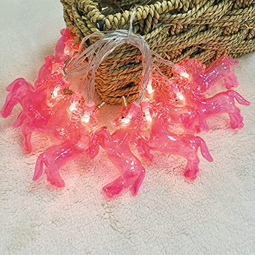 Riaxuebiy Kinderzimmer Nettes Tier Einhorn Pferd 10 LED Lichterketten für Weihnachtslichter Wandfenster Baum Dekorative Lichter Party Kinderzimmer Wohnheim Dekor (Rosa Einhorn-Warmweiß, 1.5m/10LED)