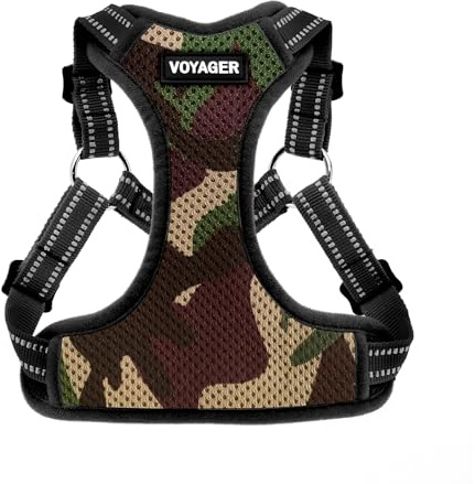 Voyager Verstellbares Hundegeschirr mit Reflektorstreifen by Best Pet Supplies - Strapazierfähige Ganzkörperweste ohne Zugkraft mit Leinen-D-Ring, atmungsaktiv, Armee, size M