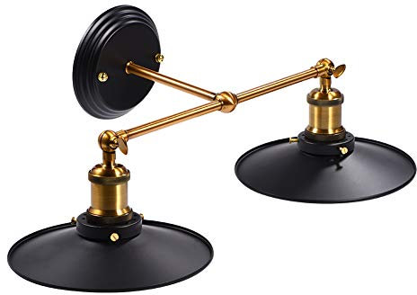 Wandleuchten, Vintage Industrial E27 Wandleuchte Lampenfassung mit Lampenschirm für Home Hotel Decor (Einzelkopf)(Doppellampe mit Lampenschirm)