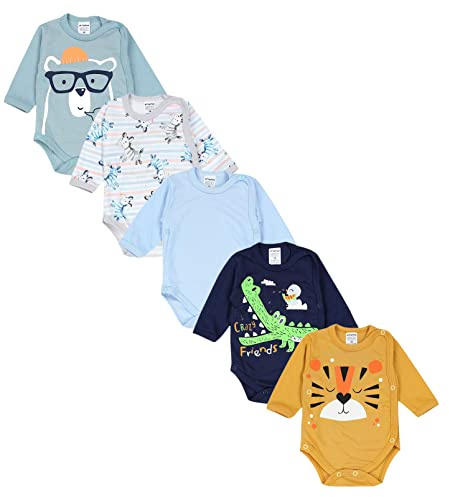 TupTam Wickelbody Langarm Baby Body im 5er Set – Weicher Body Baby aus Baumwolle für Mädchen & Jungen