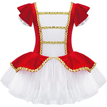 iEFiEL Costume Domatrice Circo Bambina Body da Danza Classica Ginnastica Ritmica in Seta Vestito Tutu da Balletto Pattinaggio Manica Corta Abiti Principessa Ballerina Rosso 15-16 Anni