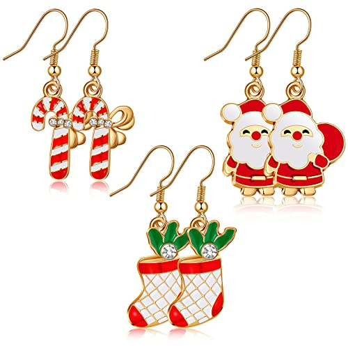 Jadive 3 Paar Weihnachten Ohrstecker, Stock Stiefel Weihnachtsmann Design | Weihnachtsthemen Ohrringe, Für Mädchen Damen, Weihnachten Ohrschmuck, Weihnachtsdekoration