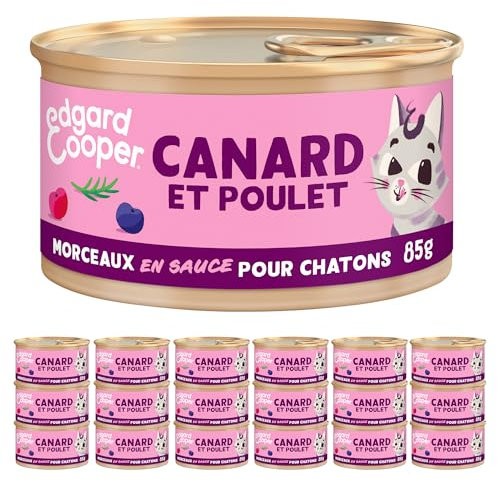 Edgard & Cooper Stücke in Sauce für sterilisierte Kätzchen, Ente und Huhn, 18 x 85 g, Nassfutter, getreidefrei, eiweißreich, ohne Zuckerzusatz