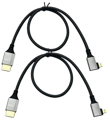 Seadream Lot de 2 câbles micro HDMI vers HDMI 4K coudés à gauche - Câble micro HDMI de type D tressé plaqué or 18 Gbit/s - Prend en charge 3D 4K 60 Hz HDR ARC, coque en alliage d'aluminium