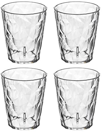 Koziol Superglas Club No.1 – 4er Set Trinkgläser à 250ml, unzerbrechliches Wasserglas Set aus Kunststoff, Kristallgläser, stapelbar, spülmaschinenfeste Wassergläser, für Gartenparty, Camping, Cocktail