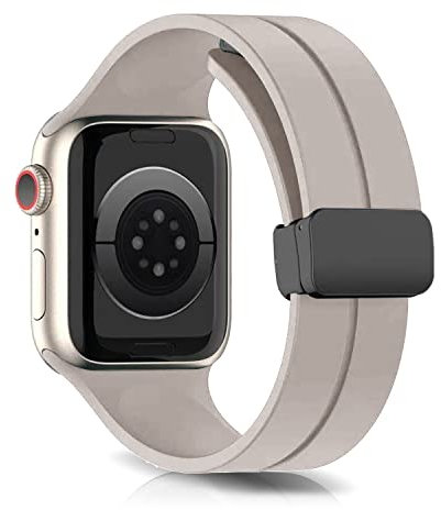 LanQii Cinturino Compatibile con Apple Watch Series 10 42 mm/9/8/7 41 mm/Watch SE 2/1 40 mm, Silicone Morbido Magnetici Sportivo Cinturini per Apple Watch Series 6/5/4 40 mm/3/2/1 38 mm, Frigio