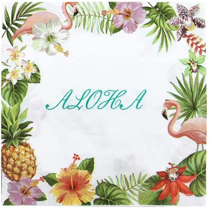 40pcs Serviette Papier Tropicales Hawaïen, Jungle, Forêt Motif - 33X33 cm Table Vert (Flamant)