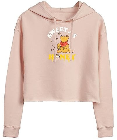 Disney - Winnie the Pooh - Enjoying Honey - Sweet as Honey - Juniors Cropped Pullover Hoodie - Size Small Blush, Blush, S