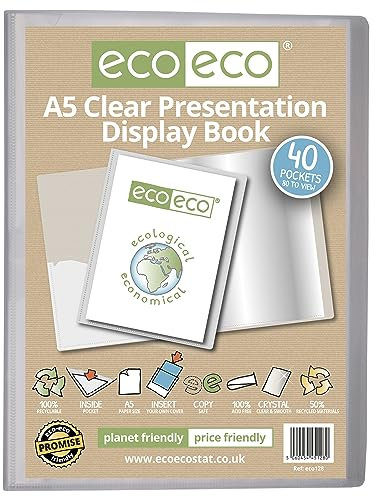 eco-eco Eco128 Porte-vues transparent avec 40 pochettes en plastique Format A5 50% recyclé