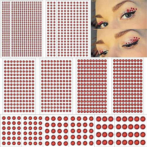 Balloome Lot de 2102 pierres précieuses autocollantes pour le visage, les cheveux, les ongles, le maquillage, les vêtements, les chaussures, les sacs, les loisirs créatifs, 7 tailles (rouge)