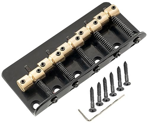 Musiclily Pro 18mm Classique Standard Top-loading Chevalet Basse 5 Cordes Pontets Laiton Plaque Acier pour Precision/Jass Bass, Noir