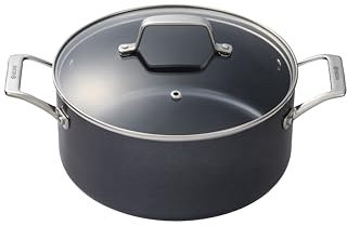 Kyocera Keramikkochtopf, Kochtopf mit keramischer Antihaft-Beschichtung, 24 cm, frei von PFAS/PTFE, Griffe aus Edelstahl, für alle Herdarten geeignet, inklusive Glasdeckel, CSTP-09