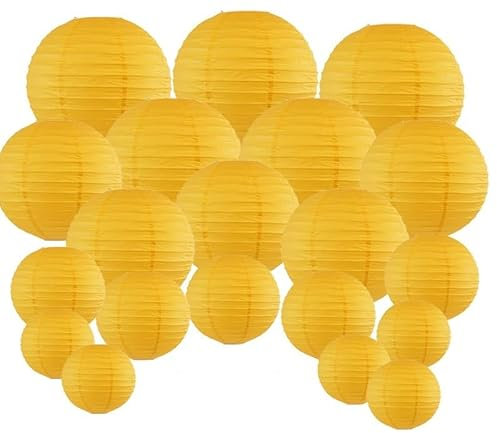 Lampions,Lampenschirm Papier 20 Stück/Set 15,2–30,5 cm gelbe Papier-Lampion-Laterne, Verschiedene Größen, runde Kugel, Hochzeit, Party, Hängedekoration, Gastgeschenk