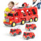 Weinsamkeit Spielzeug Auto ab 2 Jahren Feuerwehrauto Spielzeug für Kleinkinder 7 in 1 Kinder Transporter LKW mit Licht und Musik Weihnachten Geburtstagsgeschenke für Jungen Mädchen 2-5 Jahre