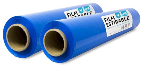 Blaue Folie zum Verpacken, Kunststoffabdeckung, blau, für Verpackung von Umzugskartons, zum Schutz von Möbeln und Lieferungen, Maße 50 cm x 200 m, dehnbar, m-office (Blau, 2 Stück)