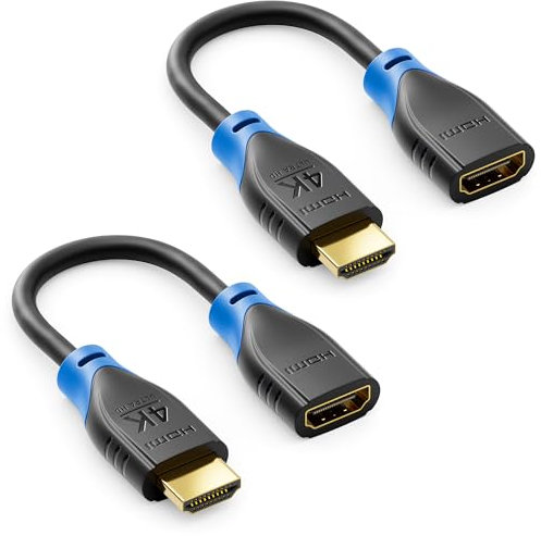 deleyCON 2 Stück HDMI Verlängerung für TV Stick - HDMI Adapter Kabel für Roku Chromecast Streaming - 4K 60Hz HDR10+ für TV Monitor Beamer Notebook PC 10cm kurz - Schwarz Blau