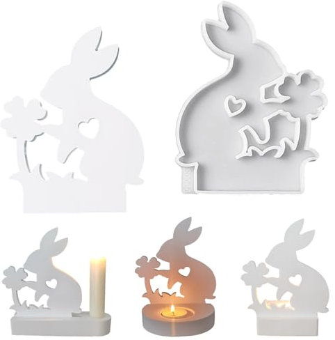 ALEFBET Silikonform Kerzenhalter, Silikon Gießform Ostern Hase, Silikonformen Gießformen Kerzenhalter Ostern, Gipsformen zum Gießen Osterhase (Einsatz - Hase B)