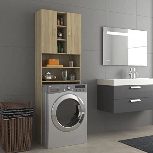 Cosisti Meuble pour Machine à Laver Meuble de Rangement Meuble Lave Linge étagère Machine a Laver Meuble Lave Linge Sèche-Chêne Sonoma-Type 3