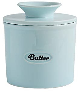 GaRcan Plato de cerámica para Guardar Mantequilla: Recipiente a Temperatura Ambiente para Mantequilla Fresca y Suave, Azul