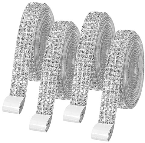 Strassband Selbstklebend Glitzerband 4 Rollen Strasssteine Strassband Glitzersteine Selbstklebende Silber Kristall Strass Diamant Band