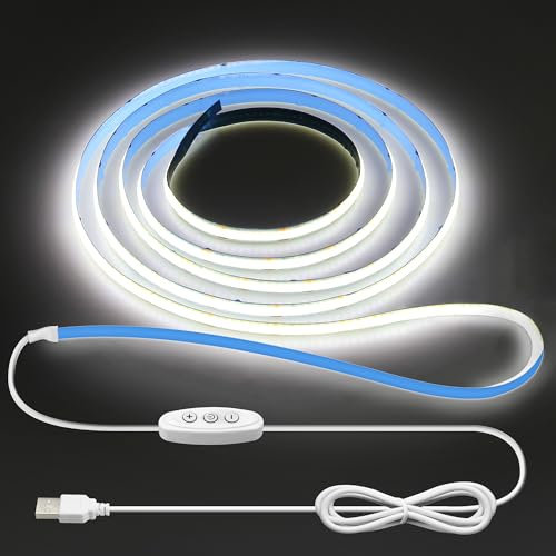 ALITOVE USB COB LED Streifen 2M Kaltweiß 6000K 320LEDs/m LED Stripe 5V TV LED Hintergrundbeleuchtung Dimmbar für Hängeschrankunterbeleuchtung Schlafzimmer Heimdekoration