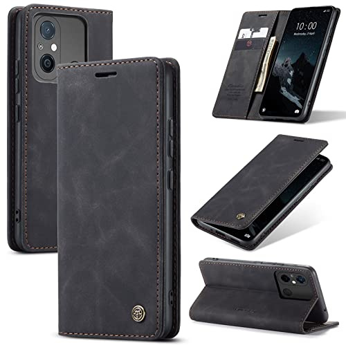 owlhold Handyhülle für Xiaomi Redmi 12C/11A/Poco C55 Hülle, Premium Lederhülle Weiches Vintage-Nubukleder Faltbare Ständer Klapphülle stoßfest Schutzhülle für Redmi 12C/11A/Poco C55 -Schwarz