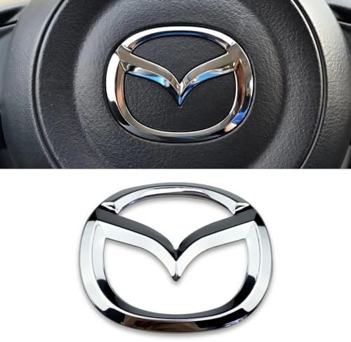 DADYM 1 Psc Emblem Schwarz für Mazda 3 6 CX-3 CX-5 CX-9,4.5cm X 5.7cm Emblem Logo Aufkleber für Lenkrad Zubehör/Motorhaube Vorne und Hinten und Kofferraum Logo Key Remote Control Emblem,Silver