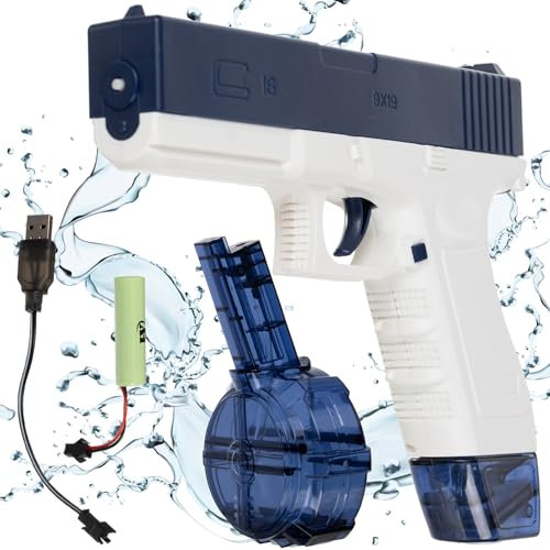Elektrische Wasserpistole mit Akku – Automatik ohne Pumpen, 2 Magazine (400 ml & 40 ml), bis 10 m Reichweite, USB wiederaufladbar – Wasserspielzeug für Kinder ab 3 Jahren