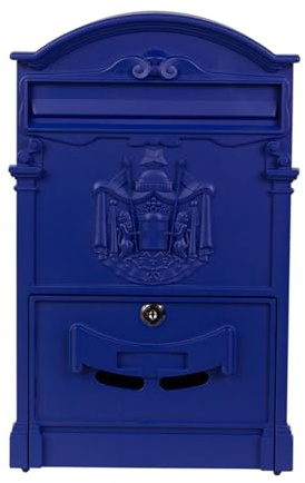 Letterbox Wall Mount Locking Mailbox Vintage Lockable Metal Mailbox Large Capacity Postbox Security Mail Letter Post Box Outdoor Mail Box Blue