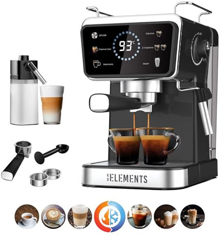 KB ELEMENTS Siebträgermaschine - automatische Milchaufschäumfunktion, Espresso freddo Funktion, 20 bar Espressomaschine, Espressomaschine mit milchtank, Heiß- und Kaltkaffee-Funktion, Schwarz