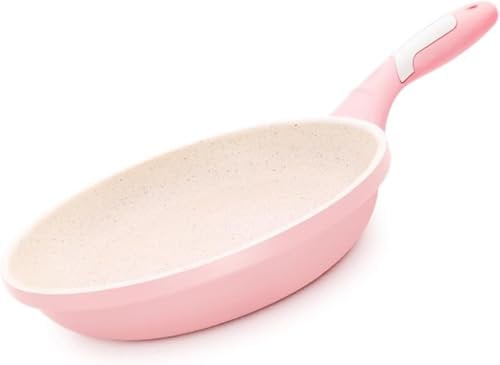 Nonstick Skillet Frying Pan, 7.9inch/20cm Grill Pan with Anti Slip Handle, Multifunctional Breakfast Skillet Non Stick Frying Pan Omelette Pan Egg Frying Pan, Compatible with All Stovetops (Pink)