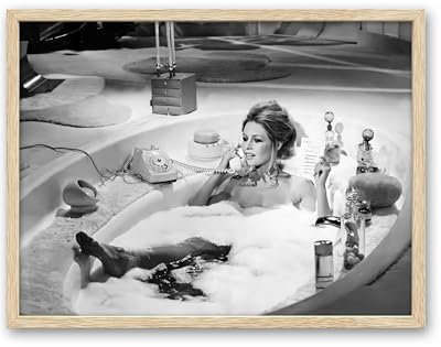 iHery Wandkunst, Motiv: Brigitte Bardot-Badewanne, Natureiche, gerahmt, 30,5 x 40,6 cm, Leinwanddruck, Frau im Bad, Retro-Foto, altes Hollywood-Foto für Badezimmer, 1 Stück