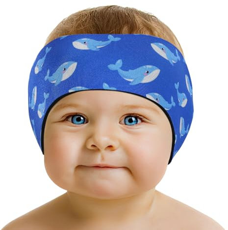 HeySplash Banda para Cabeza de Natación de Neopreno para Niños, Diadema de Oídos Ajustable y Antideslizante Buena Elasticidad para Surf Buceo Boga y Rafting, Talla S, Lleno Ballena Azul Oscuro