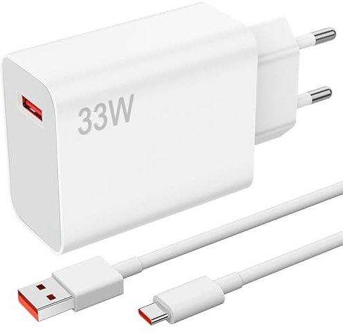 33W Chargeur Rapide USB avec Câble USB C 1M pour Xiaomi POCO M7 Redmi 15 5G Pad 6 5 Redmi Pad Pro 5G Note 13 12 POCO M6, Chargeur Turbo pour Mi 9 10T 11 Lite 5G Note 12S 10 Pro, Adaptateur de Charge