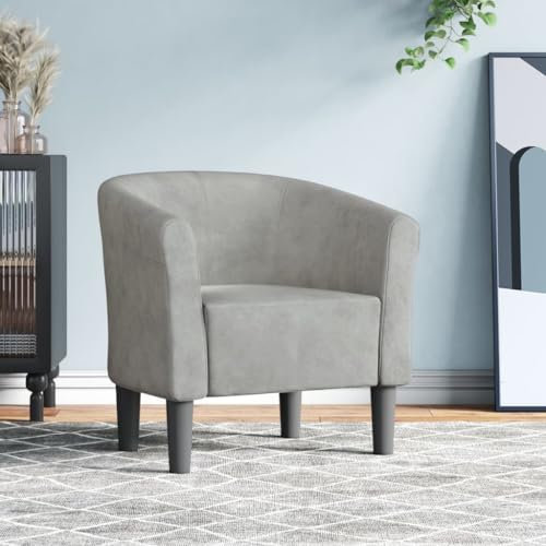Myheimly Clubsessel, Sessel mit gepolstertem Sitz Armlehnen, Cocktailsessel mit Holzgestell, Loungesessel Relaxsessel Polstersessel, Samt Clubsessel Hellgrau,Ohne Fußhocker