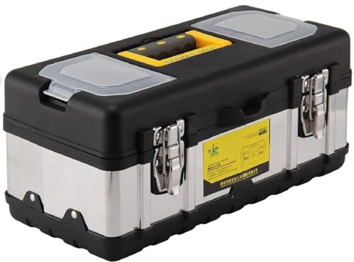 Youyijia Tool box Heavy-Duty Large Tool Box Organiser Stainless Steel Toolbox Storage with Tray and Latch (14 INCH)