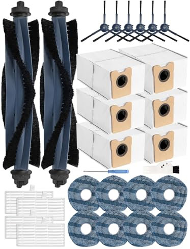 Yivy 28 Stk Zubehör für Eufy Omni C20 Saugroboter,2 Rollenbürste 6 Seitenbürsten 6 Aktivkohle Staubbeutel 4 HEPA-Filter 8 Wischtücher 1 Reinigungsbürst