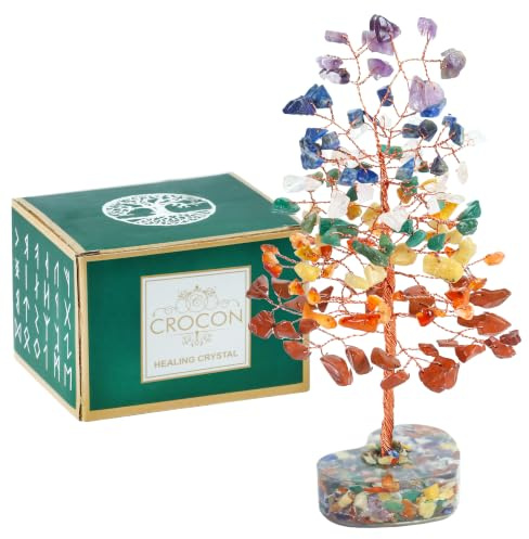 Crocon Sette chakra Albero della vita base cuore cristall regalo donne 7-8 | bonsai pietre e cristalli meditazione portafortuna regali idee mamma & sorella, cristallo curativi regalo inaugurazione della