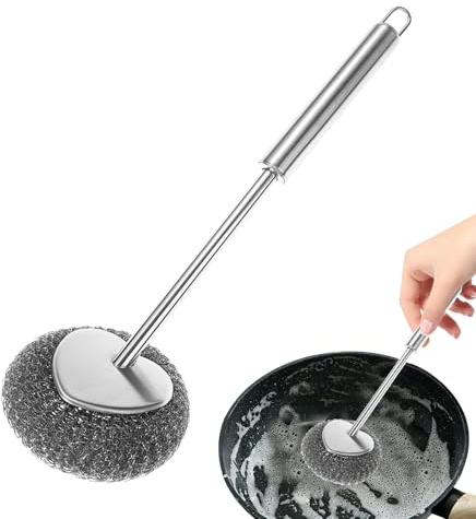 Stahlschwamm, Edelstahl-Reiniger | Edelstahl-Schrubber für Töpfe und Töpfe mit Griff, Küchenutensilienreiniger, Spülbürsten, Scheuerpads, Kugel