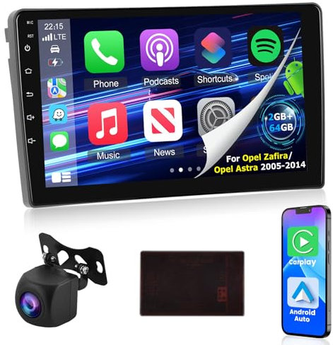 2G+64G Android Radio para Opel Zafira/Opel Astra 2005-2014 con Wireless Carplay & Android Auto, Radio de Coche con Pantalla Táctil de 9 Pulgadas con Navegación GPS, Bluetooth, FM RDS