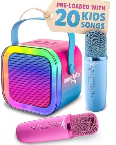 Move2Play, Macchina per karaoke per bambini, include oltre 20 canzoni per bambini, 2 microfoni, connessione con Bluetooth, regalo per bambini dai 3, 4, 5, 6, 7 anni in su, giocattolo per ragazze