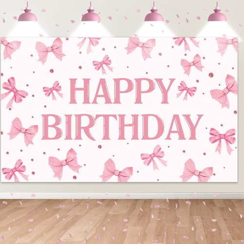 Schleife Geburtstag Banner Rosa,BTZO Happy Birthday Hintergrund Banner Geburtstagsbanner für Mädchen Frauen Baby Geburtstagsdekoration